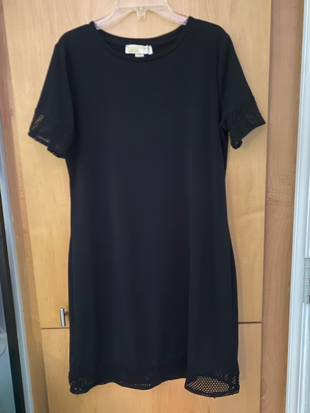 MICHAEL Michael Kors Black Fitted Mini Dress Eyelet Fishnet Trim Size M